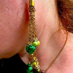 Gold Plated Earrings w/ Aventurine stone and Pearl